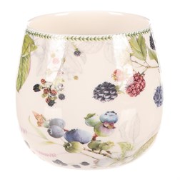 Hrneček v dárkové dóze - porcelán, bílý s lesními plody