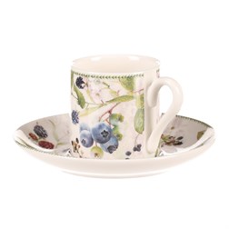 Hrneček s podšálky po 2 kusech - dárkový set, porcelán, bílý s lesními plody