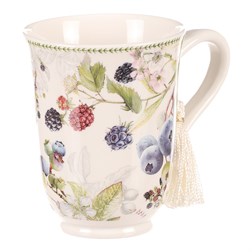 Hrneček v dárkové dóze - porcelán, bílý s lesními plody