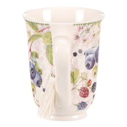 Hrneček v dárkové dóze - porcelán, bílý s lesními plody