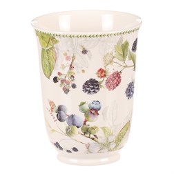 Hrneček v dárkové dóze - porcelán, bílý s lesními plody