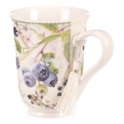 Hrneček v dárkové dóze - porcelán, bílý s lesními plody