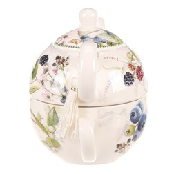 Konvička se šálkem - dárkový set v krabičce, porcelán, bílý s lesními plody