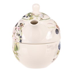 Konvička se šálkem - dárkový set v krabičce, porcelán, bílý s lesními plody