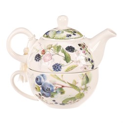 Konvička se šálkem - dárkový set v krabičce, porcelán, bílý s lesními plody