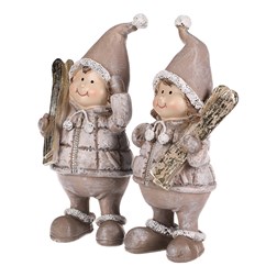 Děti s lyžemi, polyresin, barva hnědá, mix 2 druhů, cena za 1 ks.