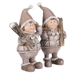 Děti s lyžemi, polyresin, barva hnědá, mix 2 druhů, cena za 1 ks.