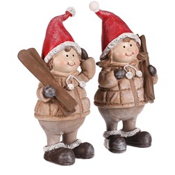 Děti s lyžemi, polyresin, barva červená, mix 2 druhů, cena za 1 ks.