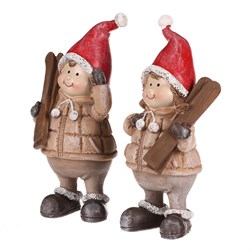 Děti s lyžemi, polyresin, barva červená, mix 2 druhů, cena za 1 ks.