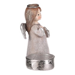 Andílek šedý, stříbrná křídla a srdíčko, polyresin, pro vložení čajové/LED svíčky.