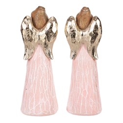 Anděl růžový, zlatá křídla a srdce v ruce, polyresin, mix 2 druhů, cena za 1 ks.