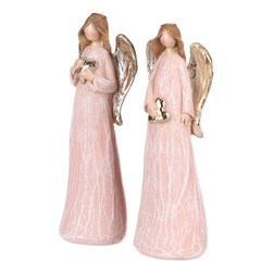 Anděl růžový, zlatá křídla a srdce v ruce, polyresin, mix 2 druhů, cena za 1 ks.