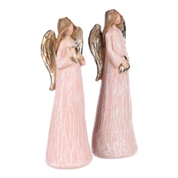 Anděl růžový, zlatá křídla a srdce v ruce, polyresin, mix 2 druhů, cena za 1 ks.