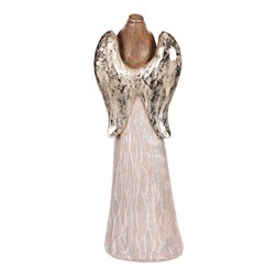 Anděl hnědý, stříbrná křídla a srdcem v ruce, polyresin.