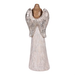 Anděl šedý, stříbrná křídla a srdce v ruce, polyresin.