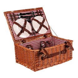 Koš piknikový - s vybavením pro 4 osoby, proutěný, barva hnědá.