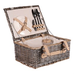 Koš piknikový - s vybavením pro 2 osoby, proutěný, barva šedá.