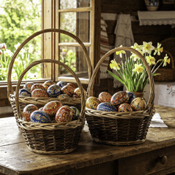 Obal na květiny - proutěný košík, cena za sadu 3 ks