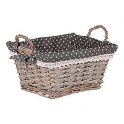 Košík,  proutěná dekorace s látkou.
