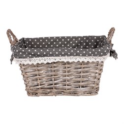 Košík,  proutěná dekorace s látkou.