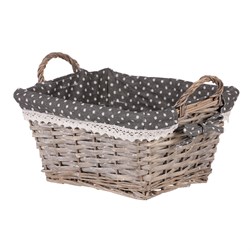 Košík,  proutěná dekorace s látkou.