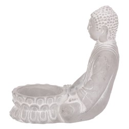 Budha - svícen na čajovou svíčku, betonová dekorace, barva šedá.
