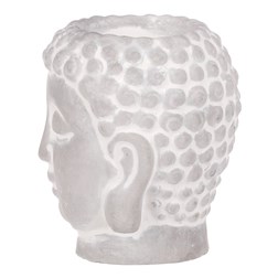 Budha - hlava, svícen na čajovou svíčku, beton, barva šedá.