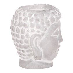 Budha - hlava, svícen na čajovou svíčku, beton, barva šedá.