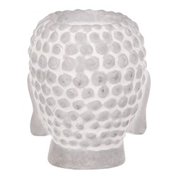 Budha - hlava, svícen na čajovou svíčku, beton, barva šedá.