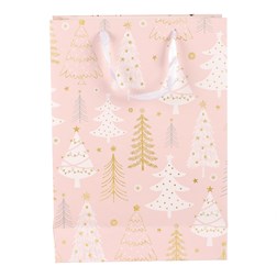 Taška papírová - vánoční stromky, růžová, velká.