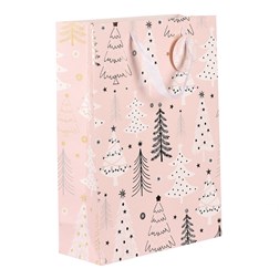 Taška papírová - vánoční stromky, růžová, velká.