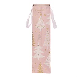 Taška papírová na víno - vánoční stromky, růžová.
