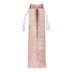 Taška papírová - vánoční stromky, růžová, střední velikost.