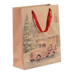 Taška dárková s autem - bambusový papír, hnědá, střední velikost.