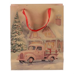 Taška dárková s autem - bambusový papír, hnědá, malá.