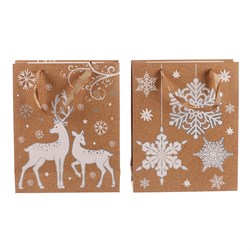 Taška dárková papírová - mix 2 vánočních motivů, hnědá, malá.