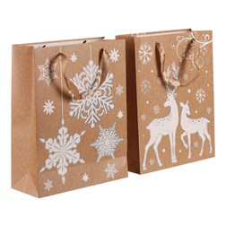 Taška dárková papírová - mix 2 vánočních motivů, hnědá, malá.