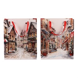 Taška dárková papírová - Vánoce v městečku, mix 2 druhů, střední, cena za 1 ks.