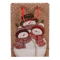 Taška dárková papírová - rodinka sněhuláků, střední velikost.