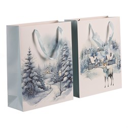 Taška dárková papírová - zimní krajina, mix 2 druhů, malá, cena za 1 ks.