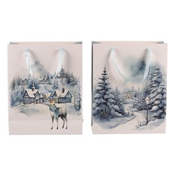 Taška dárková papírová - zimní krajina, mix 2 druhů, extra malá, cena za 1 ks.