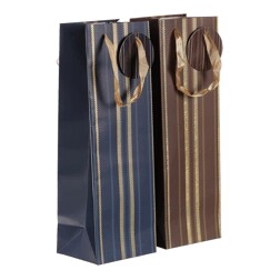 Taška papírová na víno - zlaté pruhy, mix 2 barev, cena za 1 ks.