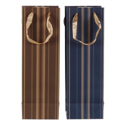 Taška papírová na víno - zlaté pruhy, mix 2 barev, cena za 1 ks.