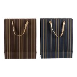 Taška dárková papírová - zlaté pruhy, mix 2 barev, střední vel., cena za 1 ks.