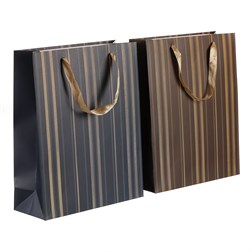 Taška dárková papírová - zlaté pruhy, mix 2 barev, střední vel., cena za 1 ks.