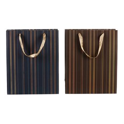 Taška dárková papírová - zlaté pruhy, mix 2 barev, malá, cena za 1 ks.