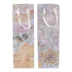 Taška papírová na víno - květinový motiv, mix 2 barev, cena za 1 ks.