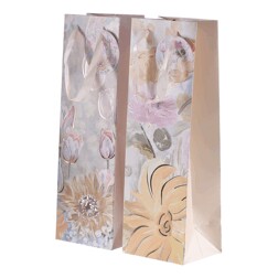 Taška papírová na víno - květinový motiv, mix 2 barev, cena za 1 ks.