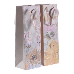 Taška papírová na víno - květinový motiv, mix 2 barev, cena za 1 ks.
