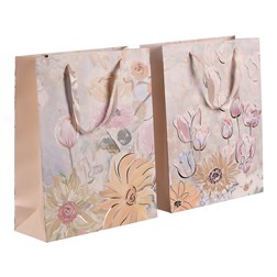 Taška papírová - květinový motiv, mix 2 barev, extra malá, cena za 1 ks.